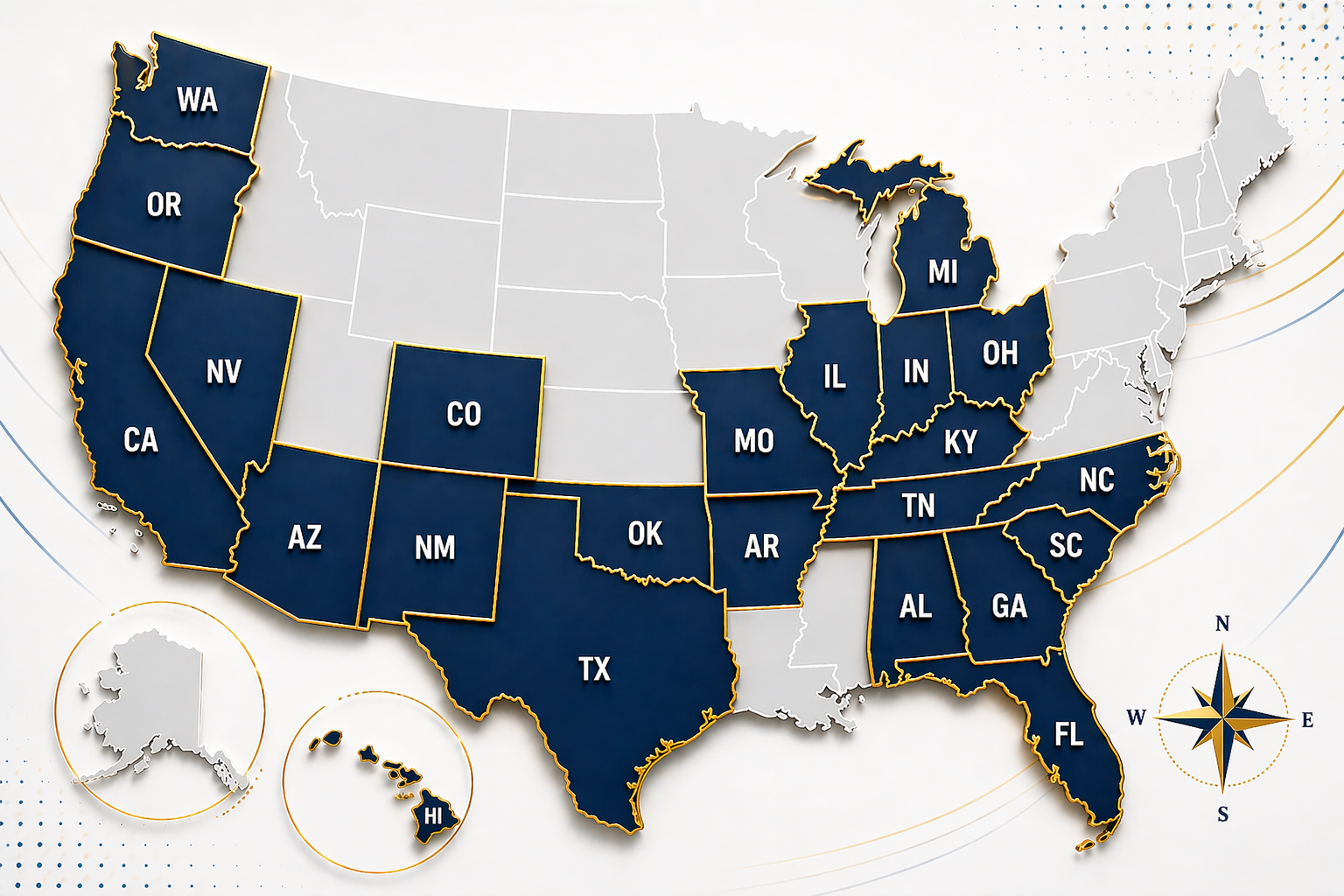 US map showing licensed states